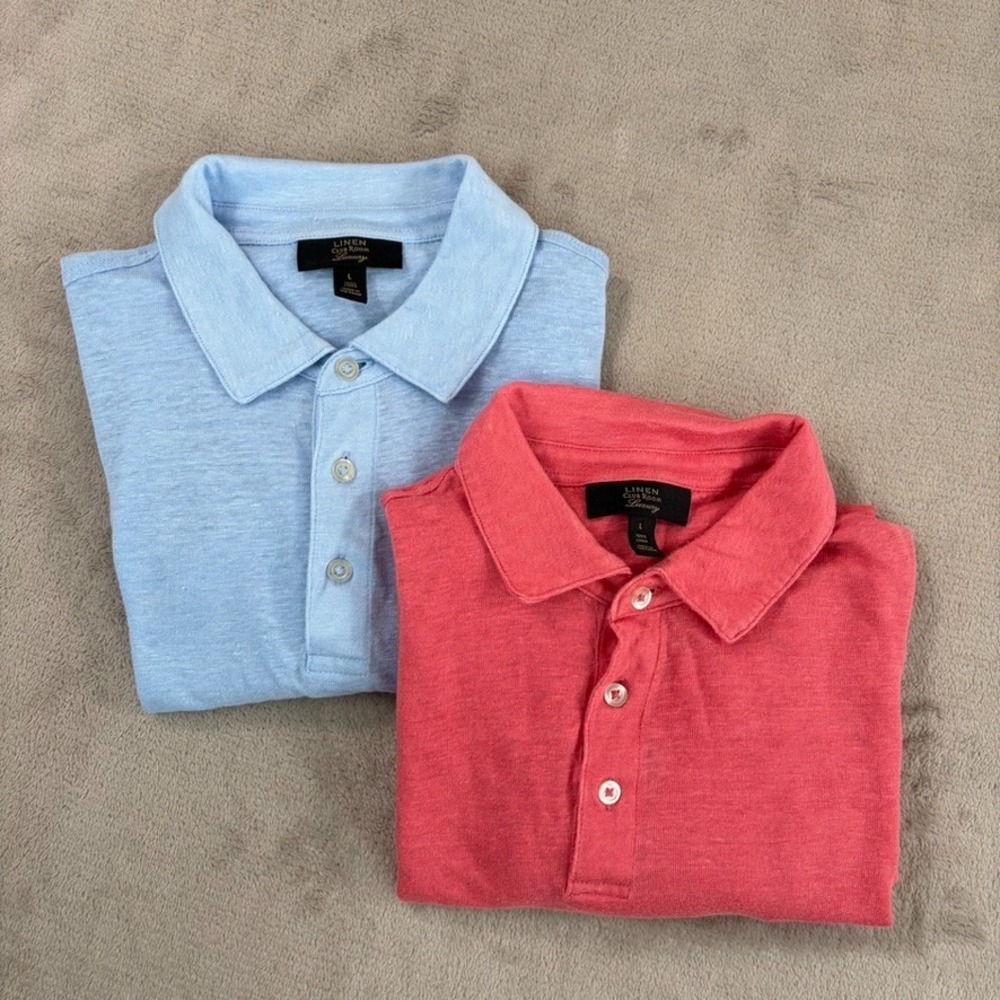 Club Room Lot of 2 Luxury 100% Line Polo Shirts Men Large Blue & Coral NWOT